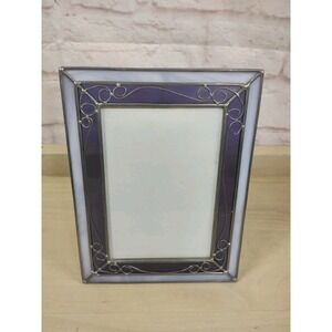 VTG Leaded Stained Glass Picture Frame For 4x6 Photo Purple Art Deco Swirls *SEE
